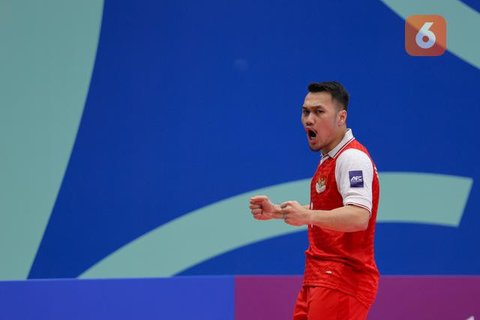 Pemain Timnas Futsal Indonesia, Samuel Eko ketika mencetak gol ke gawang Iran pada final Piala Asia Futsal 2026.