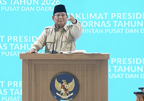 Presiden Prabowo Subianto saat acara Mujahadah Kubro 1 Abad NU. (Foto: tangkapan layar/Tira Santia)