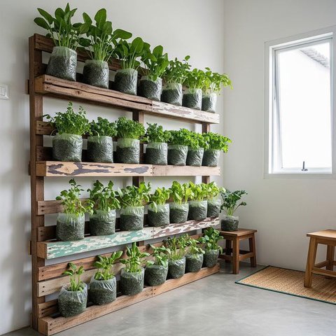 Desain Kebun Sayur Vertikal dari Kantong Kresek. (Foto: AI)