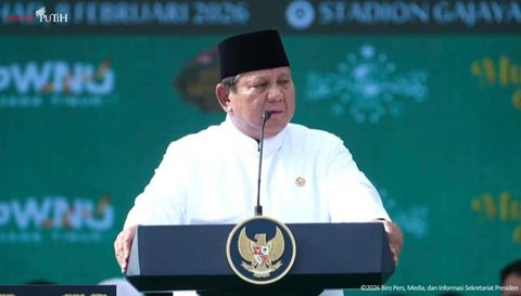 Presiden Prabowo Subianto saat memberikan sambutan dalam acara Mujahadah Kubro Satu Abad Nahdlatul Ulama (NU) di Malang, Jawa Timur, Minggu (8/2/2026). (Dok. Tangkapan Layar YouTube Sekretari