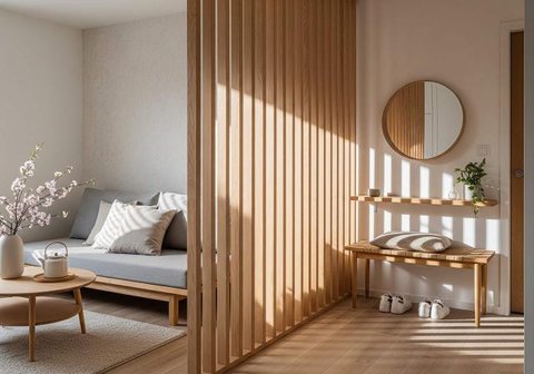 Desain Partisi Estetik untuk Rumah Kecil Tanpa Dinding Penyekat. Foto: Gemini