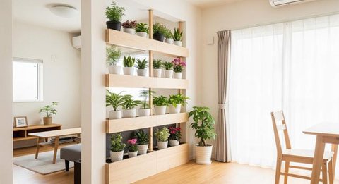 Desain Partisi Estetik untuk Rumah Kecil Tanpa Dinding Penyekat. Foto: Gemini