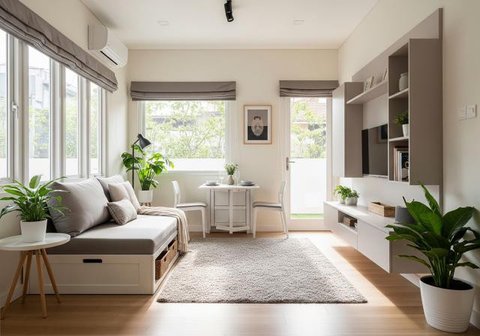 Ide Tata Ruang Rumah Kecil Tanpa Sekat dengan Pencahayaan Alam (Sumber: gemini.com)