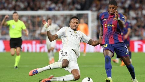 Ilustrasi Marcus Rashford dengan jersey Barcelona. (AP Photo/Dave Thompson/Generate AI)