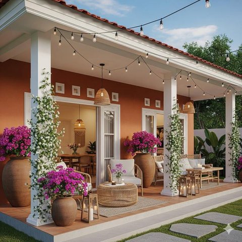 Model Rumah Minimalis Modern dengan Sentuhan Tropis Desain Penggunaan Warna Netral dan Unsur Alam/ Ilustrasi gambar oleh AI