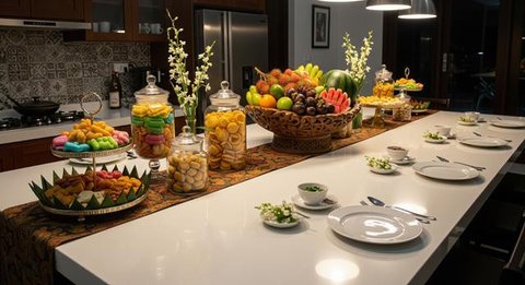 Cara menata meja dapur agar terlihat lebih luas di Hari Raya. [Foto: Gemini]