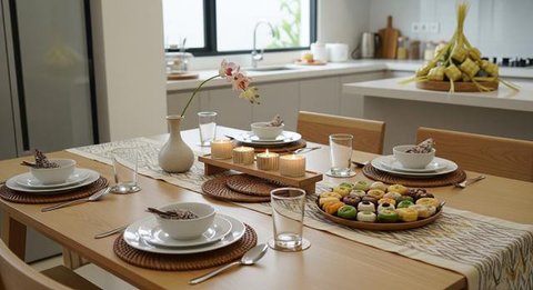 Cara menata meja dapur agar terlihat lebih luas di Hari Raya. [Foto: Gemini]