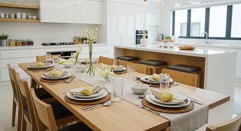 Cara menata meja dapur agar terlihat lebih luas di Hari Raya. [Foto: Gemini]