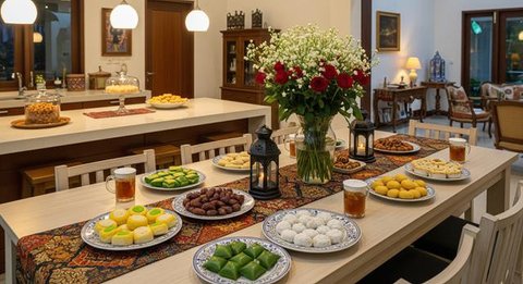 Cara menata meja dapur agar terlihat lebih luas di Hari Raya. [Foto: Gemini]