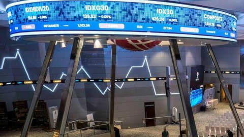 Pekerja melintas di depan layar Indeks Harga Saham Gabungan (IHSG) di BEI, Jakarta, Senin (3/1/2022). Pada pembukan perdagagangan bursa saham 2022 Indeks Harga Saham Gabungan (IHSG) langsung