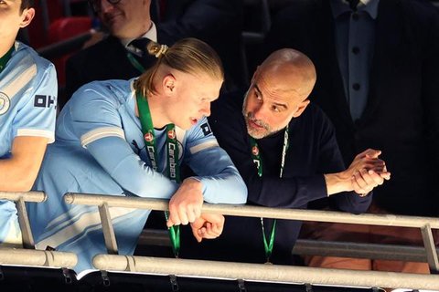 Pelatih Manchester City, Pep Guardiola, pada pertandingan Liga Inggris melawan Fulham di Craven Cottage, Rabu, 3 Desember 2025. (AP Photo/Kirsty Wigglesworth)