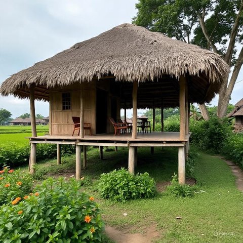 Desain Rumah Kampung dengan Konsep Semi Outdoor Cocok Buat Iklim Tropis. (Foto: AI)