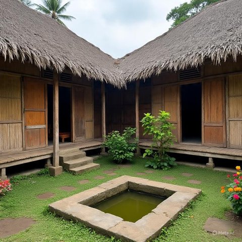 Desain Rumah Kampung dengan Konsep Semi Outdoor Cocok Buat Iklim Tropis. (Foto: AI)