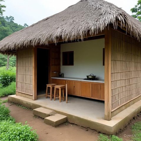 Desain Rumah Kampung dengan Konsep Semi Outdoor Cocok Buat Iklim Tropis. (Foto: AI)