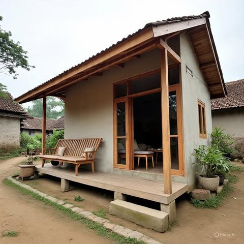 Desain Rumah Kampung dengan Konsep Semi Outdoor Cocok Buat Iklim Tropis. (Foto: AI)
