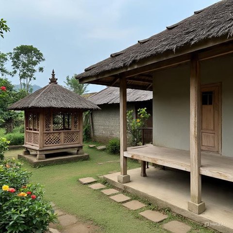 Desain Rumah Kampung dengan Konsep Semi Outdoor Cocok Buat Iklim Tropis. (Foto: AI)
