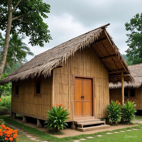 Desain Rumah Kampung dengan Konsep Semi Outdoor Cocok Buat Iklim Tropis. (Foto: AI)