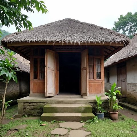 Desain Rumah Kampung dengan Konsep Semi Outdoor Cocok Buat Iklim Tropis. (Foto: AI)