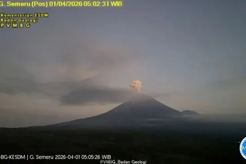 Gunung Semeru erupsi 9 kali beruntun, Sabtu pagi (4/4/2026). (Liputan6.com/Hermawan Arifianto)