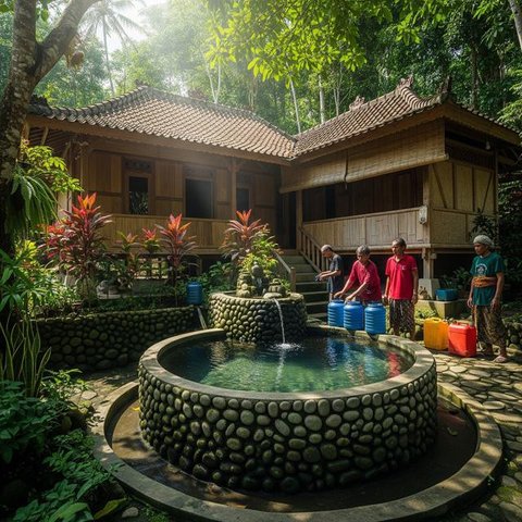 Model Rumah di Desa dengan Sistem Air Gravitasi Tanpa Pompa/AI
