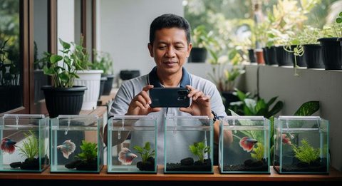 Botol Bekas Bertingkat untuk Ikan Hias/ Ilustrasi gambar oleh AI