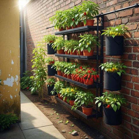 Desain Kebun Cabai di Meja Kayu Palet ala Kebun Mini. (Foto: AI)