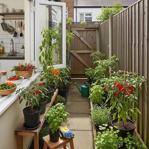 Desain Kebun Cabai di Meja Kayu Palet ala Kebun Mini. (Foto: AI)