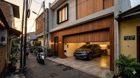 Contoh rumah di gang sempit tapi punya garasi luas. [Foto: Gemini]