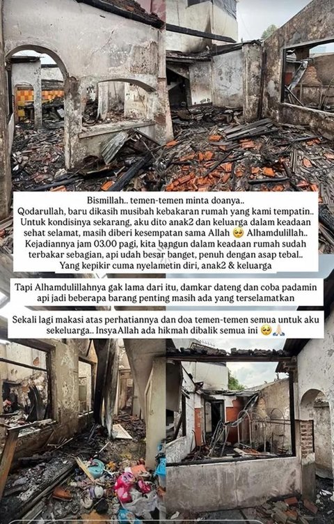 Rumah Anisa Rahma dan Anandito Dwis di Kota Bandung, terbakar pada Kamis, 30 April 2026. Api berkobar jam 3 dini hari. Beruntung tak ada korban jiwa. (Foto: Dok. Instagram @anisarahma_12)