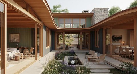 Mezzanine Tamu dengan Nuansa Earthy Tone/Desain Rumah Mungil ala Villa dengan Mezzanine (Sumber: gemini.com)