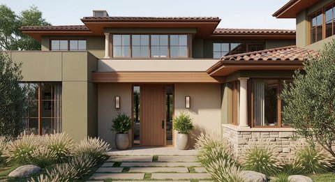 Mezzanine Tamu dengan Nuansa Earthy Tone/Desain Rumah Mungil ala Villa dengan Mezzanine (Sumber: gemini.com)