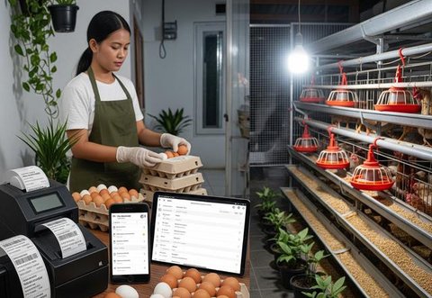 Peternak menimbang telur ayam ras hasil panen di peternakannya di Kampung Kebon Kopi, Pengasinan, Bogor, Kamis  (15/12/2022). Menurut peternak setempat, sejak tiga pekan  terakhir harga telur
