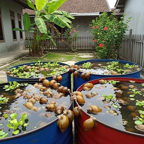 Cara Ternak Keong Mas di Drum Bekas. (Foto: AI)