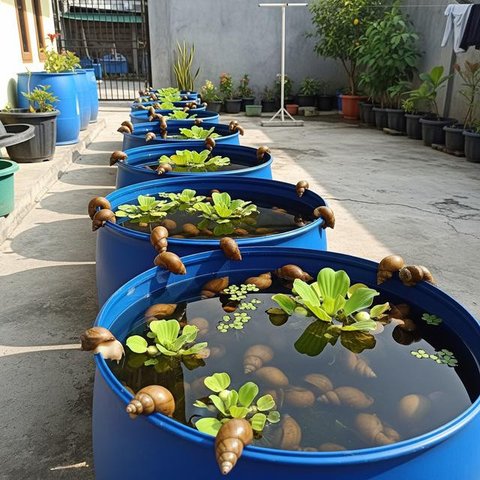 Cara Ternak Keong Mas di Drum Bekas. (Foto: AI)