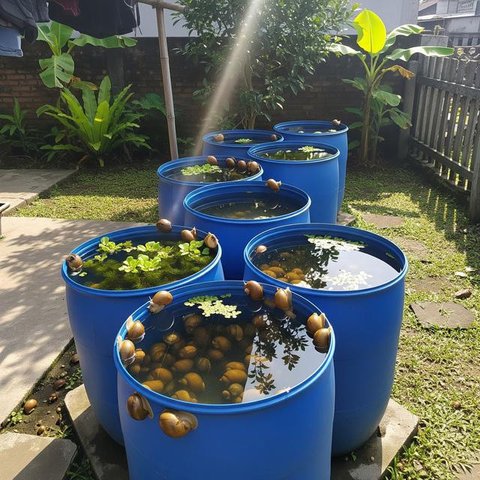 Cara Ternak Keong Mas di Drum Bekas. (Foto: AI)