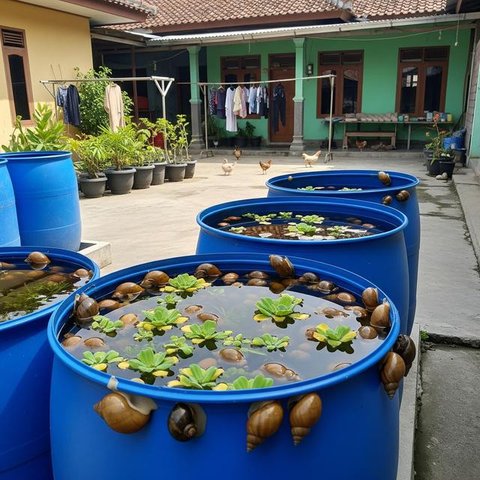 Cara Ternak Keong Mas di Drum Bekas. (Foto: AI)