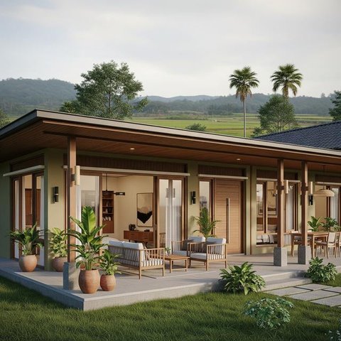 Rumah Kampung 1 Lantai dengan Teras Lebar (Gemini AI)