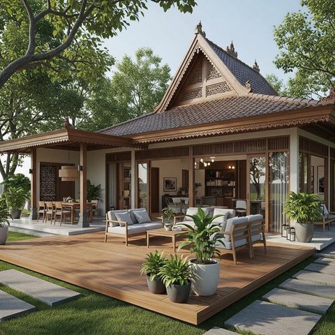 Rumah Kampung 1 Lantai dengan Teras Lebar (Gemini AI)