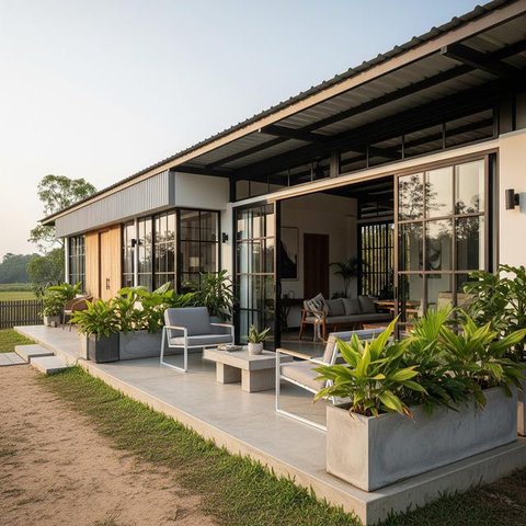 Rumah Kampung 1 Lantai dengan Teras Lebar (Gemini AI)