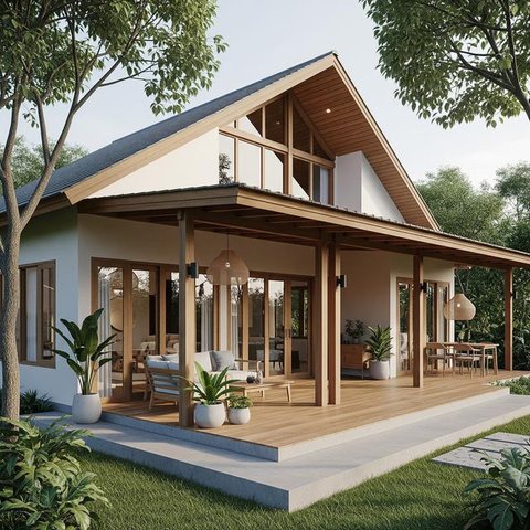 Rumah Kampung 1 Lantai dengan Teras Lebar (Gemini AI)