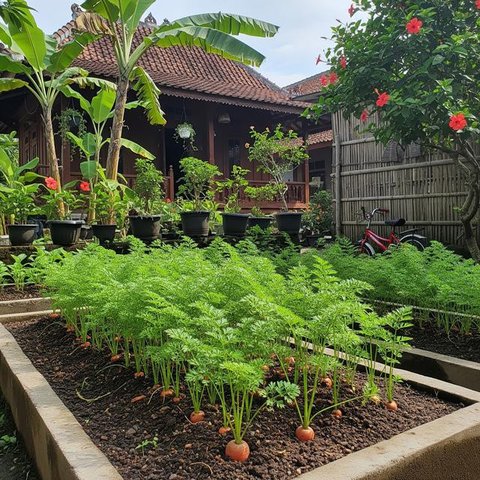 Kebun Sayur dengan Polybag/Model Kebun Sayur di Pekarangan Rumah (Sumber: gemini.com)