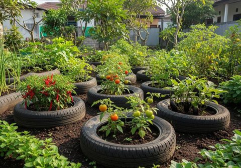 Kebun Sayur dengan Polybag/Model Kebun Sayur di Pekarangan Rumah (Sumber: gemini.com)