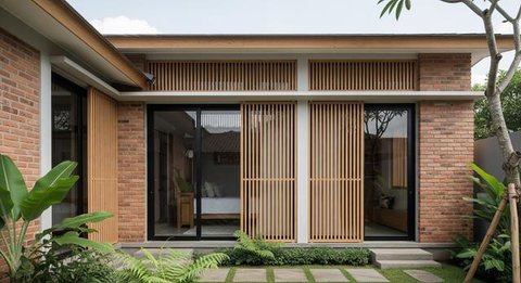 Desain Rumah Desa Nuansa Japandi Pakai Kayu dan Bata Ekspos/Gemini AI