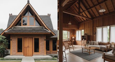 Desain Rumah Desa Nuansa Japandi Pakai Kayu dan Bata Ekspos/Gemini AI