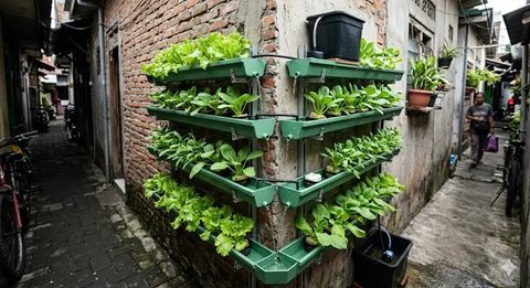 Inspirasi Kebun Mini Hidroponik untuk Rumah di Gang Sempit. (Foto: Gemini AI)