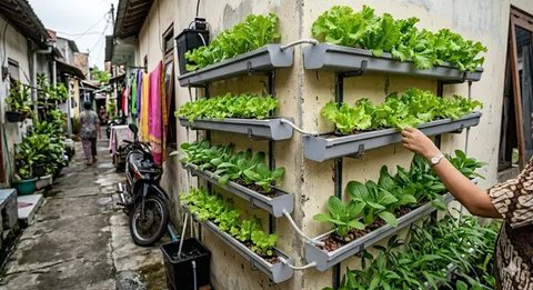 Inspirasi Kebun Mini Hidroponik untuk Rumah di Gang Sempit. (Foto: Gemini AI)
