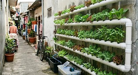 Inspirasi Kebun Mini Hidroponik untuk Rumah di Gang Sempit. (Foto: Gemini AI)