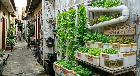 Inspirasi Kebun Mini Hidroponik untuk Rumah di Gang Sempit. (Foto: Gemini AI)