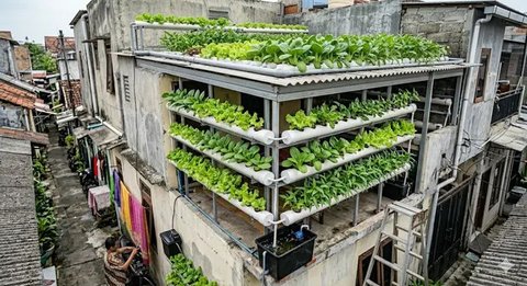 Inspirasi Kebun Mini Hidroponik untuk Rumah di Gang Sempit. (Foto: Gemini AI)