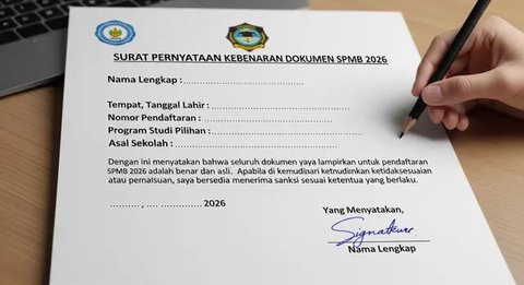 Surat Pernyataan Kebenaran Dokumen SPMB 2026. (Foto: Tangkapan Layar di Laman spmb.id)